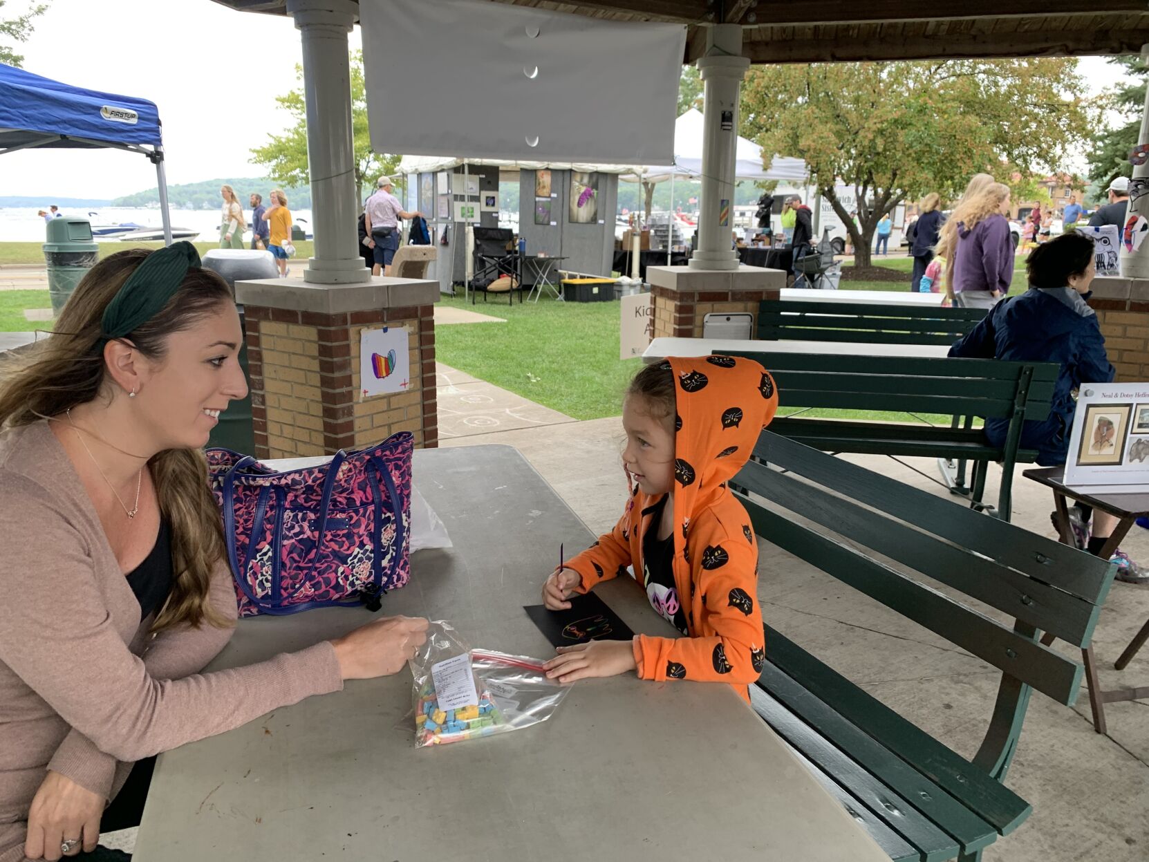 Allison Zamet and her daughter Zara Zamet work on some art projects
